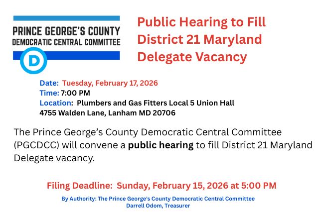 Public Hearing to Fill District 21 Maryland Delegate Vacancy