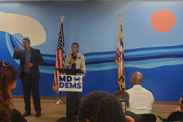 Prince George's County Executive Angela D. Alsobrooks speaking at Maryland Democratic Central Committee in 2022 primary